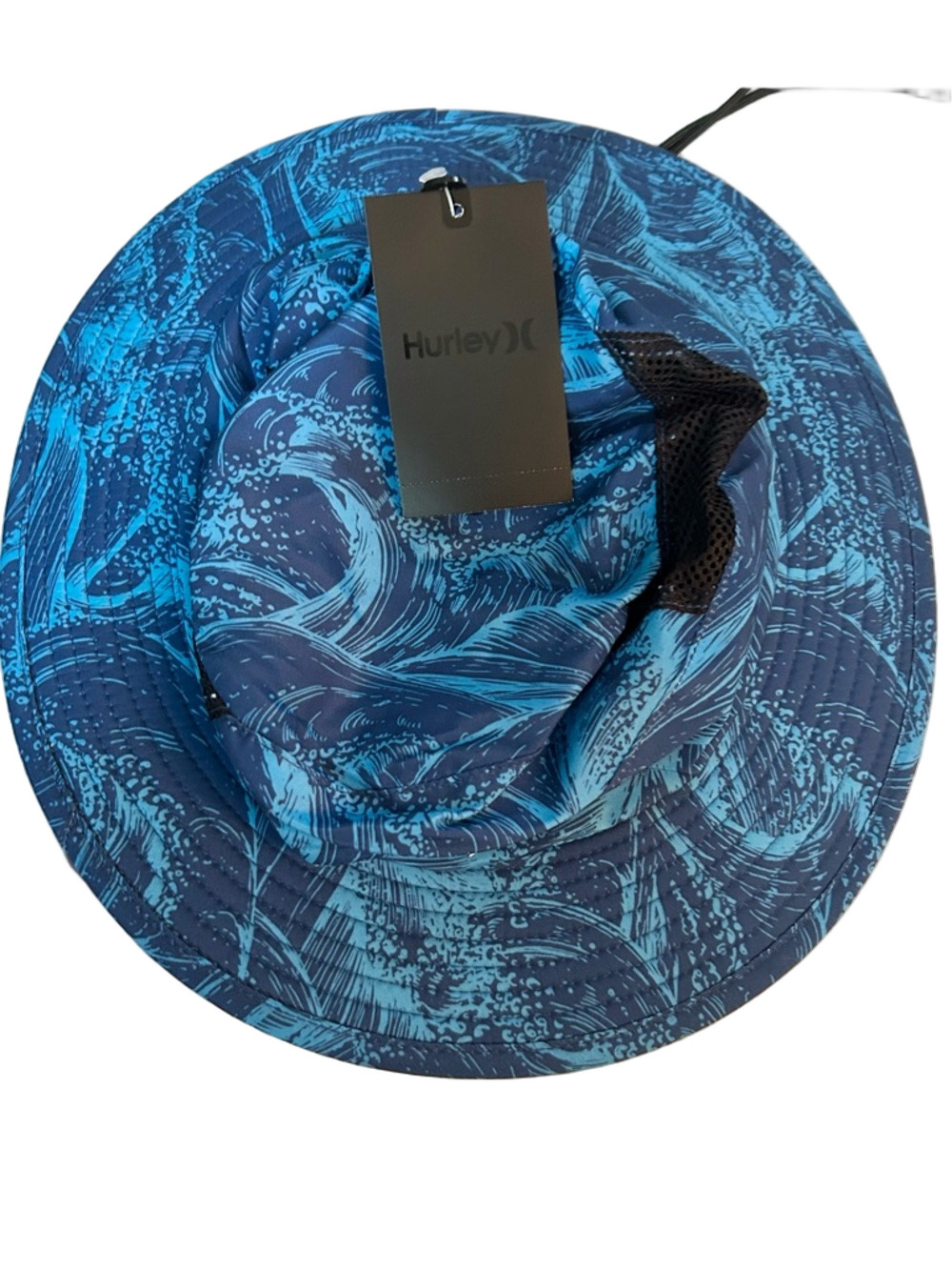Hurley Navy and Teal Wave-Print Bucket Hat